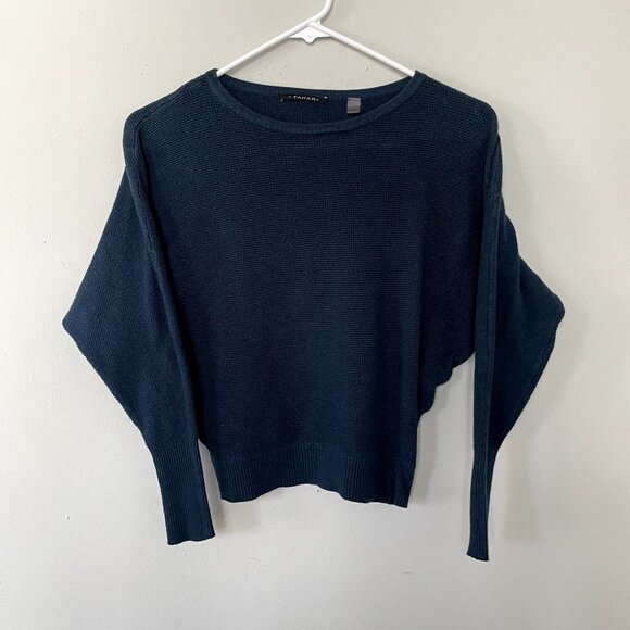 Tahari cropped turquoise green sweater crewneck batwing sleeve women size XS - Picture 1 of 4
